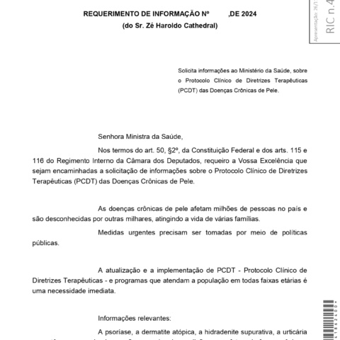 Frente Parlamentar da Câmara Federal pelas Doenças Crônicas de Pele encaminha ofício ao Ministério da Saúde