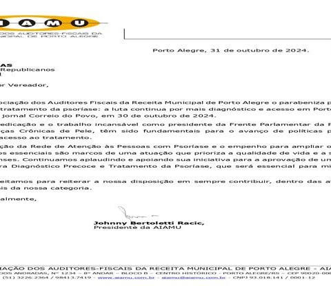 AIAMU parabeniza artigo do presidente da FP pelas doenças crônicas de pele de POA