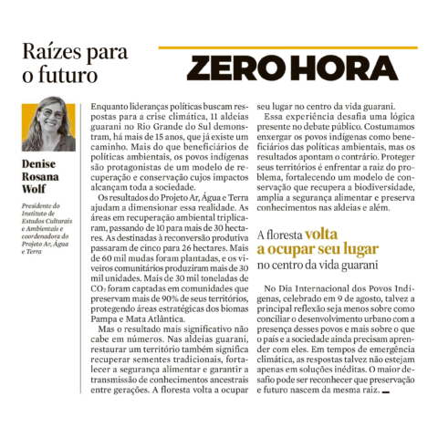Artigo de Denise Wolf em Zero Hora destaca protagonismo indígena diante da crise climática